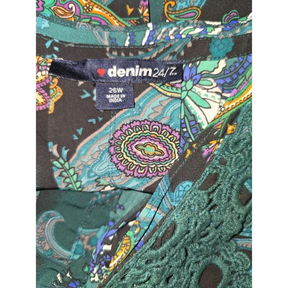 Denim 24/7 Paisley Long-Sleeve Tunic 26/28W With Crochet Detail & Button Boho - Picture 3 of 4